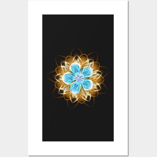 Abstract turquoise golden flower Posters and Art